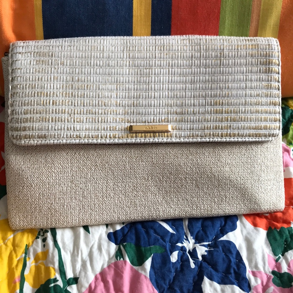 Stella and Dot clutch cream and gold